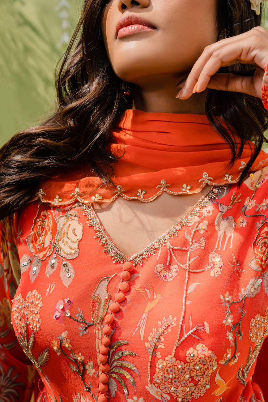 Rust Orange Embroidered Anarkali Suit